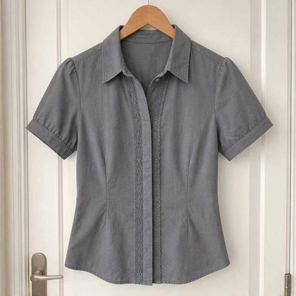 Gray Lace Trim Top